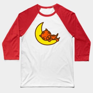Sleepy Tiger on Moon Baseball T-Shirt